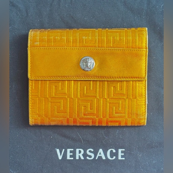 Versace Handbags - Versace La Medusa Gold Leather Trifold Wallet